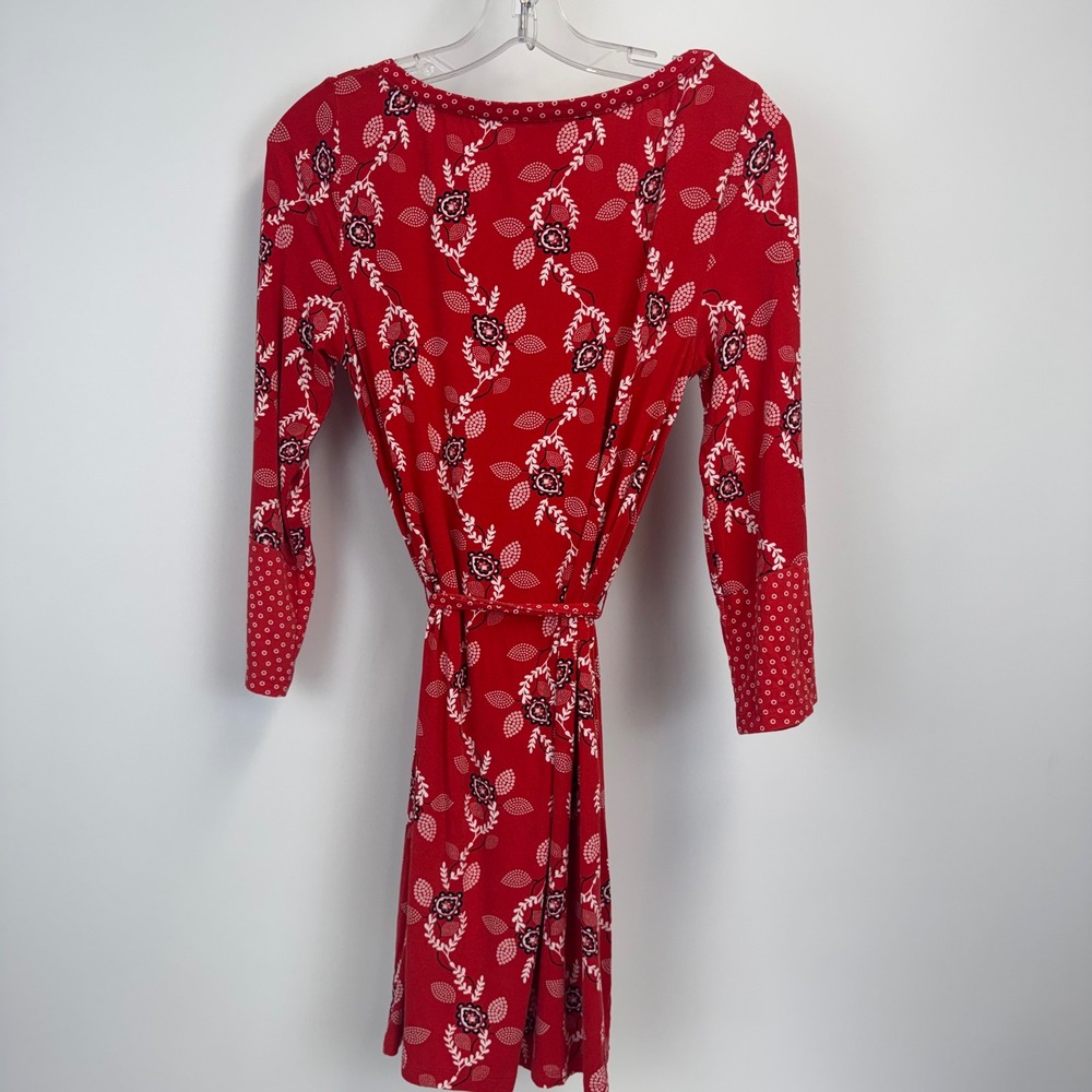 Boden Red Floral Jersey Long Sleeve Belted Mini Dress US 6R UK‎ 10R J0462 - Picture 10 of 11